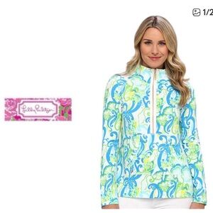 Lily Pulitzer Colorful Floral Quarter-Zip Pullover with gold hardware.